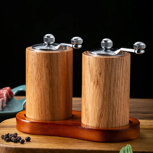 Hand Crank Pepper Grinder Wooden Salt Grinder for Kitchen Spice Pepper Mills with Adjustable Ceramic Grinders Kitchen Tools
